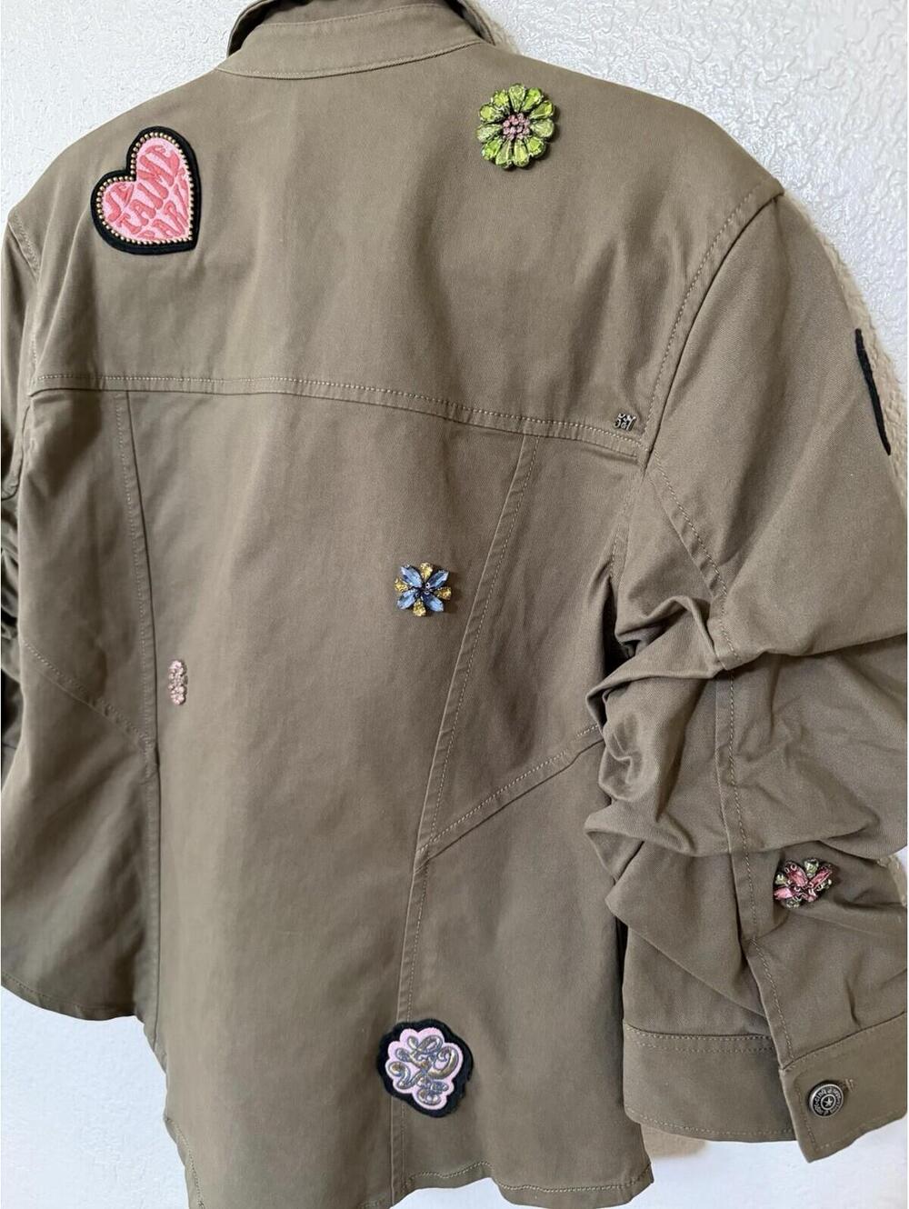 New Cinq à Sept RETRO LOVE PATCHES SCRUNCHED CANYON JACKET In Olive Sz L $595 - Picture 11 of 14